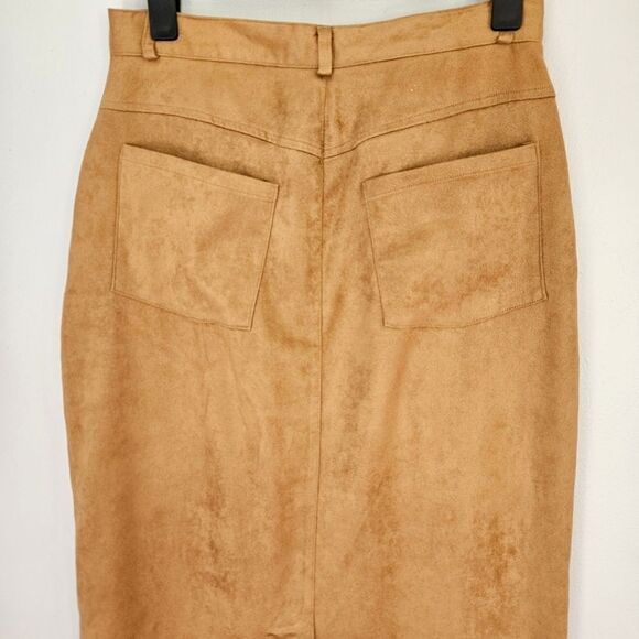 Vintage Orvis Green Label Ultrasuede Modest High Waist Camel Tan Maxi Skirt 8 - Picture 4 of 8